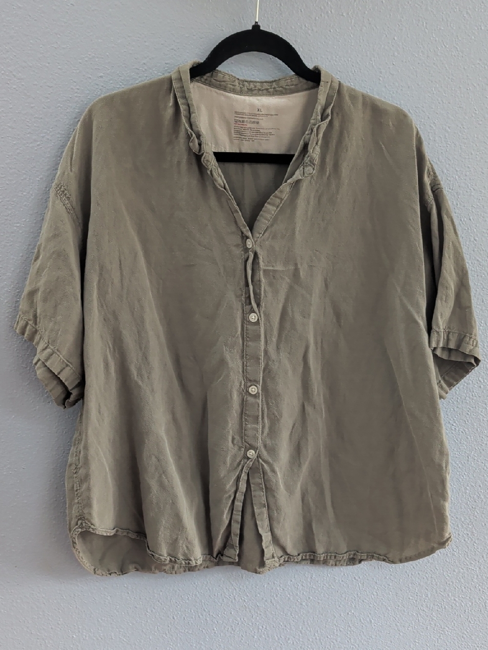 Muji USA Relaxed Short-Sleeve Linen Blend Button Shirt, Sage